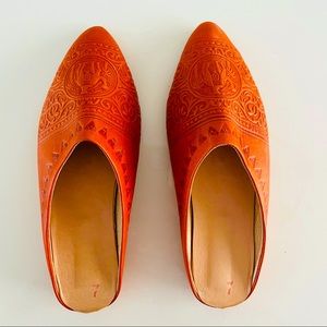 Orange Leather Mules SZ 6 handmade